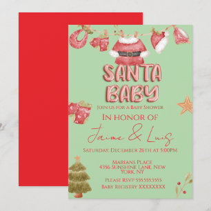 Santa Flickor Pojkar Högtid Grön Baby Shower Inbjudningar