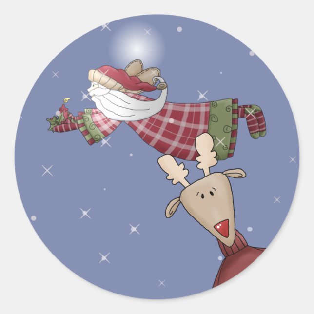 Santa Flies Runt Klistermärke (Framsida)