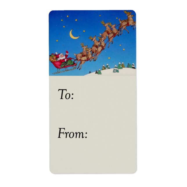 Santa Flies Sleigh Gift Märkre Fraktsedel (Framsidan)