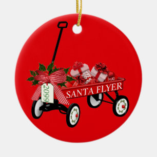 Santa Flyer Leksak Red Wagon med jul Julgransprydnad Keramik