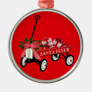 Santa Flyer Leksak Red Wagon med jul Julgransprydnad Metall
