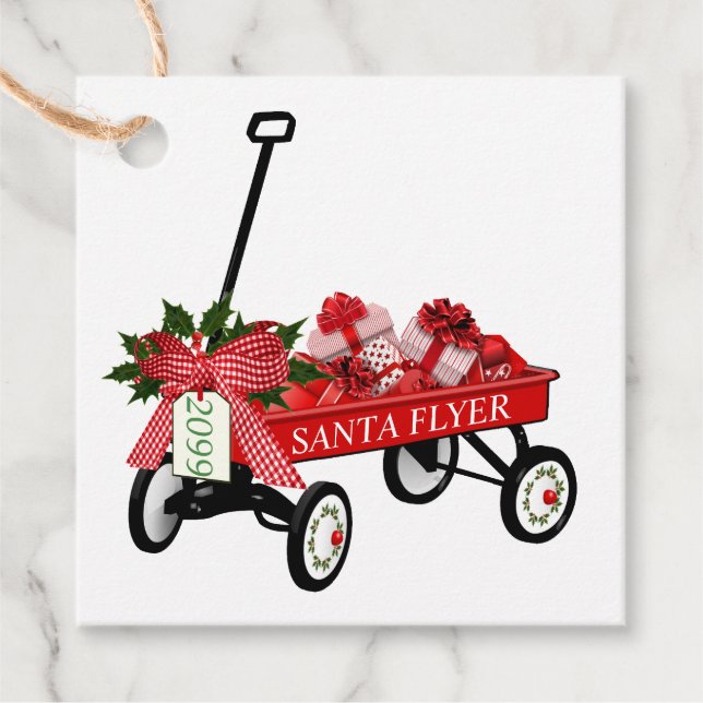 Santa Flyer Wagon med Presenter favoritjul Gåvor Etiketter (Framsida)