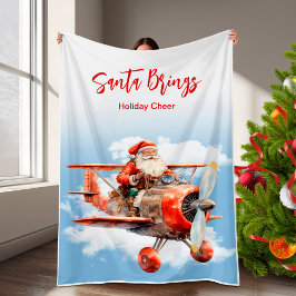 Santa flygande högt jul fleecefilt