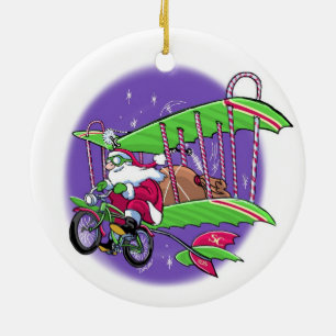 Santa flygcykel julgransprydnad keramik