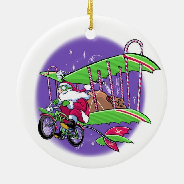 Santa flygcykel julgransprydnad keramik (Baksidan)