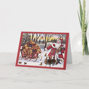 Santa för Bassethundjulkort björnar i Sleigh Helgkort