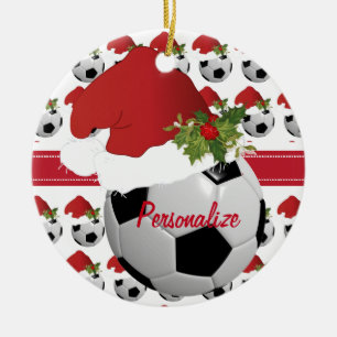 Santa för boll för julsportfotboll hatt julgransprydnad keramik