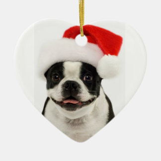 Santa för Boston Terrierhund prydnad Julgransprydnad Keramik