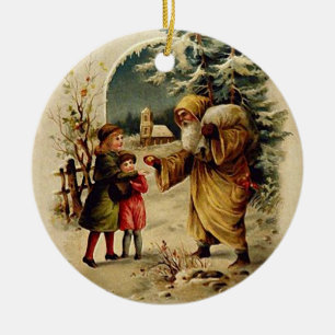 Santa för gammal värld prydnad (cirkla), julgransprydnad keramik