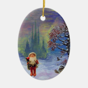 SANTA FÖR GNOMES, RÖD RUBY OCH BLUE SAPPHIRE JULGRANSPRYDNAD KERAMIK
