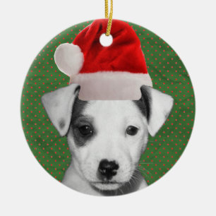 Santa för jackRussell Terrier valp Julgransprydnad Keramik