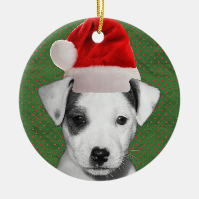 Santa för jackRussell Terrier valp Julgransprydnad Keramik (Framsidan)