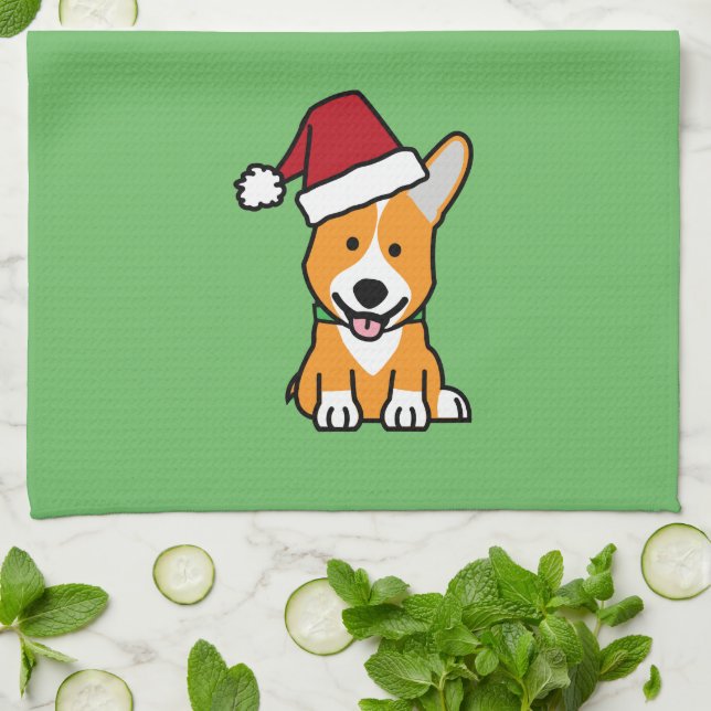 Santa för jul för Pembroke för Corgihundvalp Kökshandduk (Vikta)