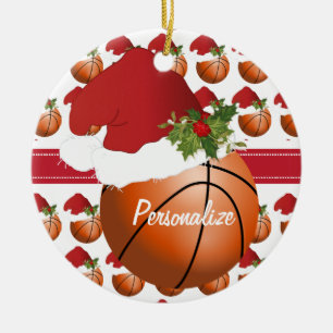 Santa för julsportbasket hatt julgransprydnad keramik
