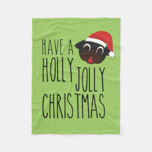 Santa för mops för Jolly jul för järnek svart Fleecefilt