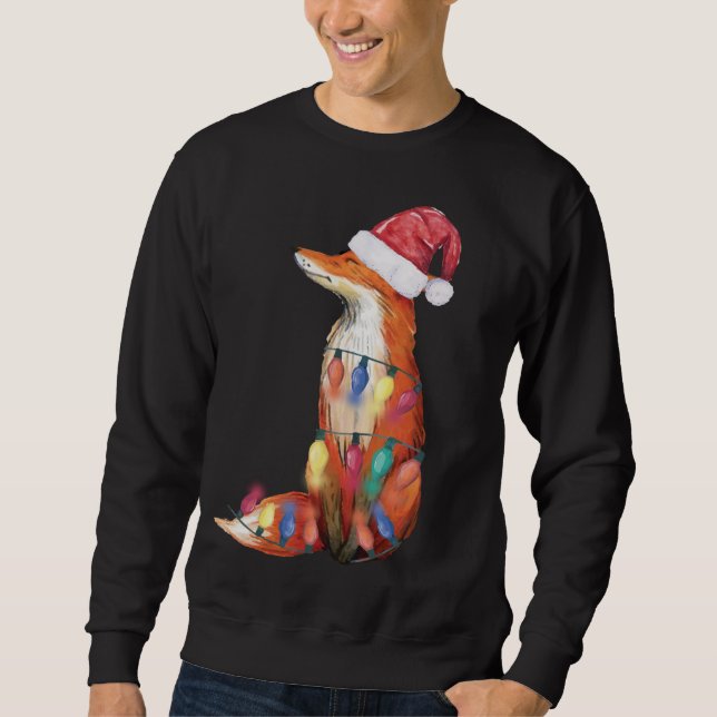 Santa Fox jul Ljus Fox Älskare jul Lång Ärmad Tröja (Framsida)