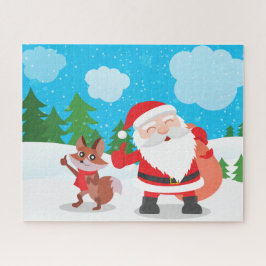 Santa & Fox jul Snö Puzzle Pussel