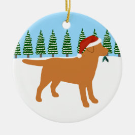 Santa Fox Red Labrador Santa Hat Julgransprydnad Keramik