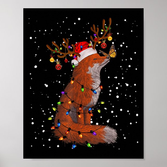 Santa Fox Tangled Up In Christmas Tree Lights Foxe Poster (Framsidan)