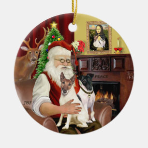 Santa - Fox Terriers (TWO-Smooth) Julgransprydnad Keramik