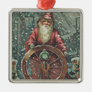Santa Frakt Boat Snö Storm Julgransprydnad Metall