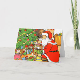 Santa framlägger hälsningkortet helgkort