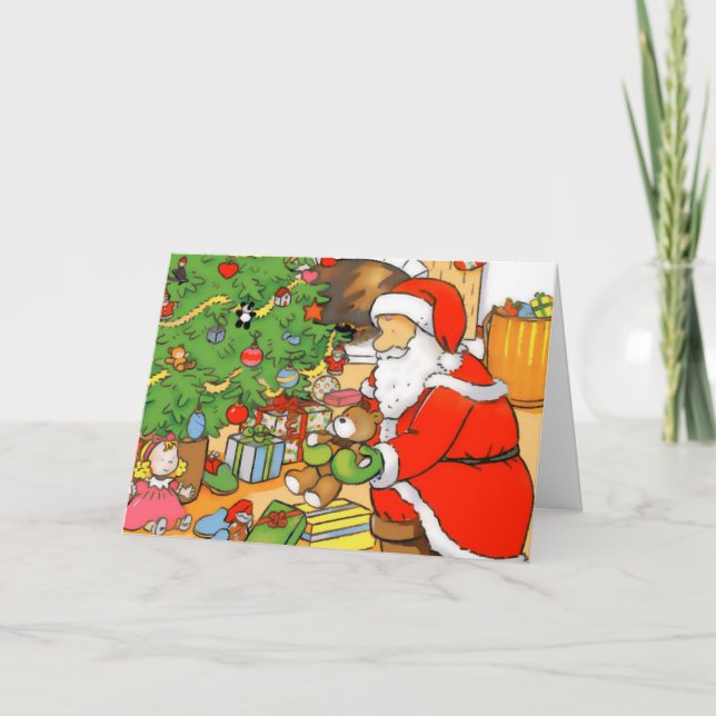 Santa framlägger hälsningkortet helgkort (Framsida)