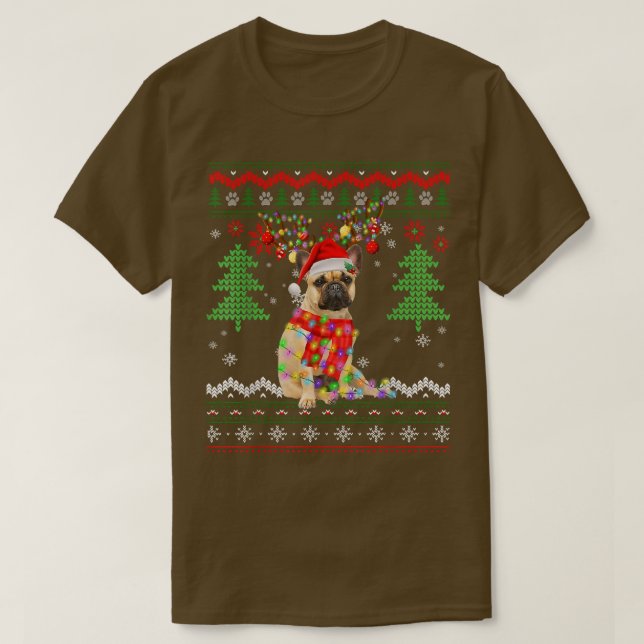 Santa Fransk Bulldog Hund jul Ljus Ugly Xma T Shirt (Design framsida)