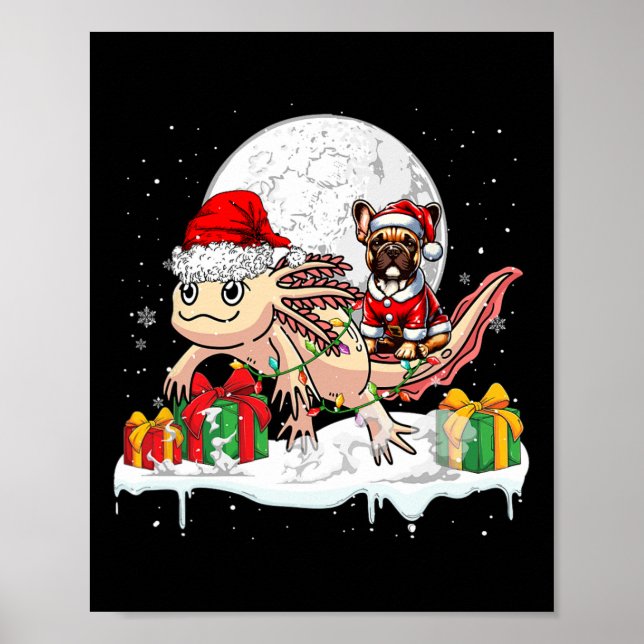 Santa Fransk Bulldog Riding Axolotl julägare Poster (Framsidan)