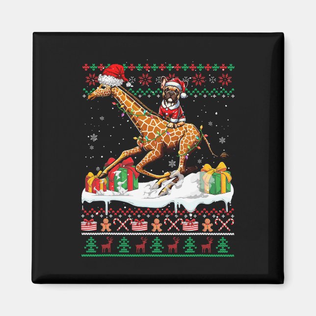 Santa Fransk Bulldog Riding Giraffe jul Swea Magnet (Framsidan)