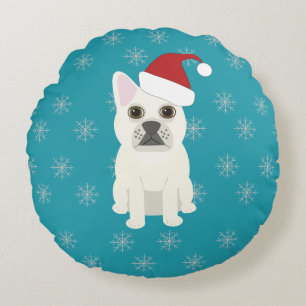 Santa Frenchie, Blå snöflingor Rund Kudde