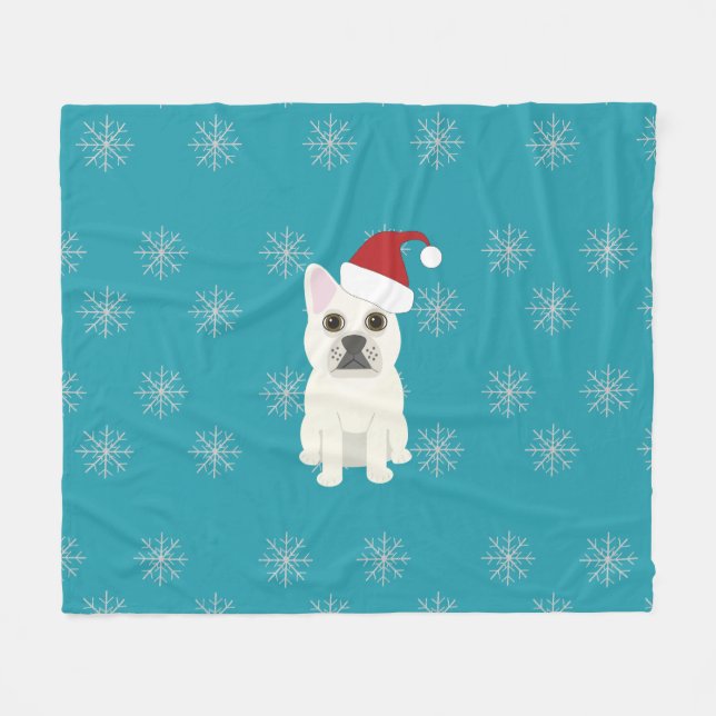 Santa Frenchie, Snowflakes Blue Fleecefilt (Framsidan (Horisontell))