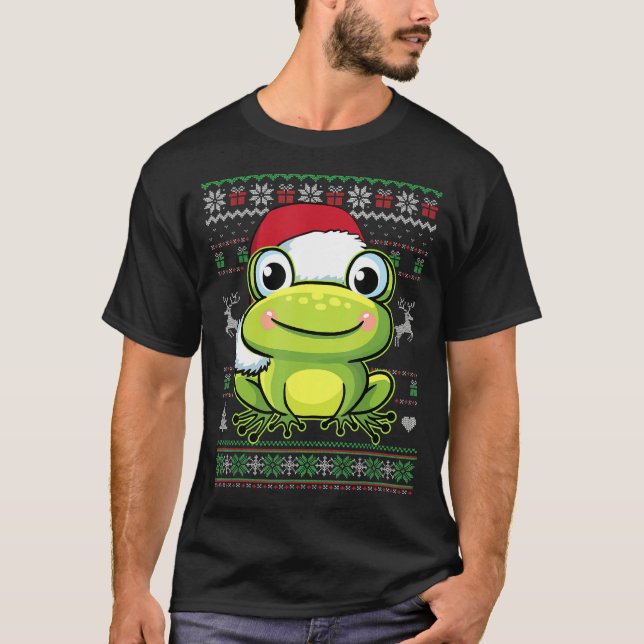 Santa Frog Julgran Ljus Ugly Sweater Frog T Shirt (Framsida)