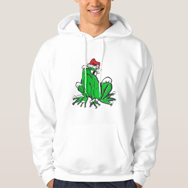 Santa Frog Tecknad Merry X-Mas Hoodie (Framsida)