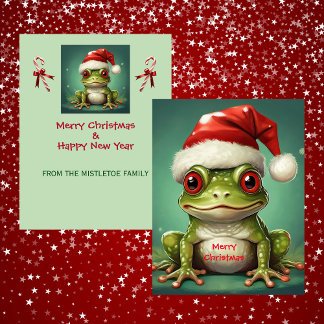 Santa Frog | Whimsisk grön amfibie jul Julkort