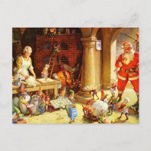 Santa & Fru Claus & älvorna bakar kakor Helg Vykort