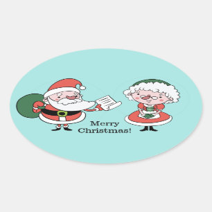 Santa & Fru Claus klistermärkear Ovalt Klistermärke