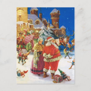 Santa & Fru Claus på nordpolenen, julafton Helg Vykort