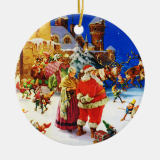Santa & Fru Claus På nordpolenjulaftonen Julgransprydnad Keramik