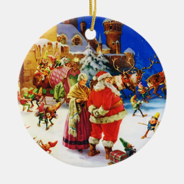 Santa & Fru Claus på nordpolenjulaftonen Julgransprydnad Keramik (Framsidan)