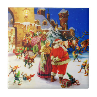 Santa & Fru Claus på nordpolenjulaftonen Kakelplatta