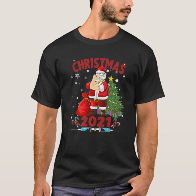 Santa Fully Vaccinerad jul T Shirt (Framsida)