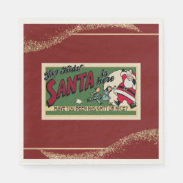 Santa Funny Retro Glitter Red Naughty/Nice Papper Pappersservett