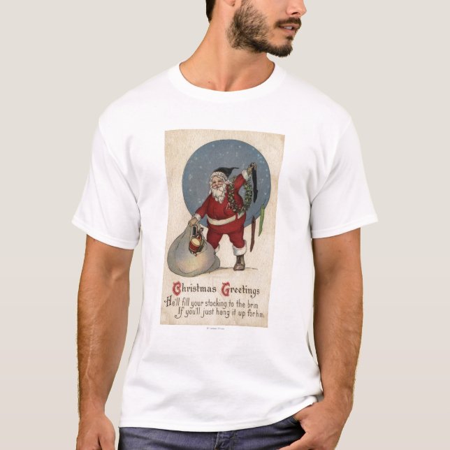 Santa fyllnads- strumpa till brättet t-shirt (Framsida)