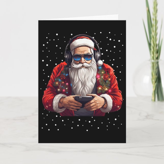 Santa Gaming Video Spelare Spelkontroll Xmas Snö Kort (Framsida)