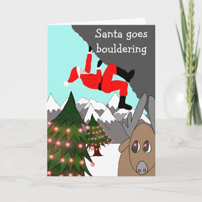 Santa går bouldering julkortet helgkort (Framsida)