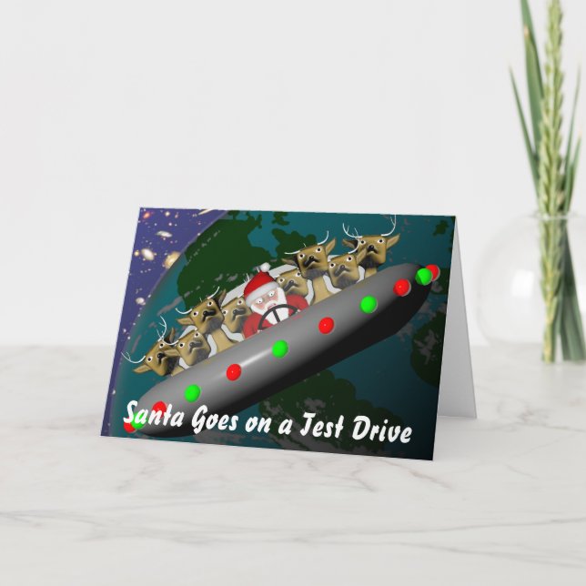 Santa går på ett testadrev helgkort (Framsida)