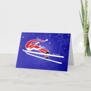 Santa går skidar banhoppning! helgkort