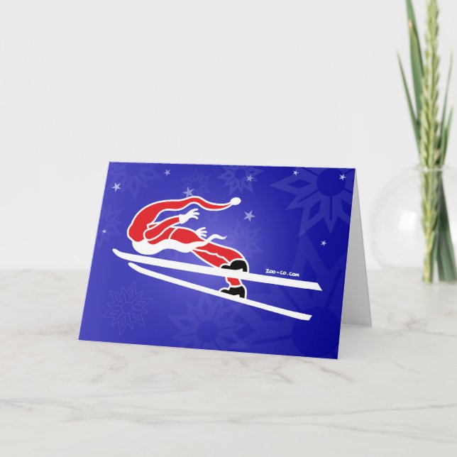 Santa går skidar banhoppning! helgkort (Framsida)