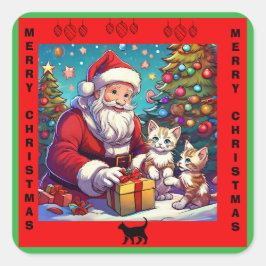 Santa Ge Presenter till två unga Kittens Fyrkantigt Klistermärke